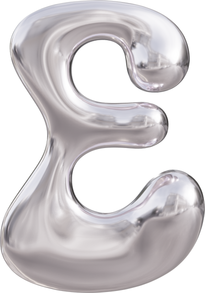 3D Liquid Chrome Letter E Text Effect