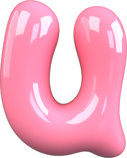 Pink 3D Bubble Gum Uppercase Letter U