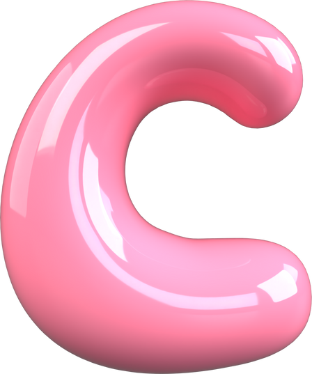 Pink 3D Bubble Gum Uppercase Letter C